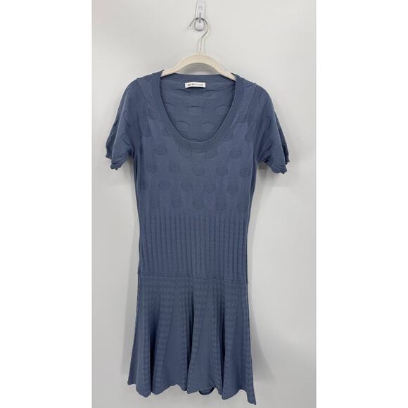 See By Chloe Jacquard Polka Dot Knit Dress Short Sleeve Blue Size 6 Flared Fit - Picture 2 of 8